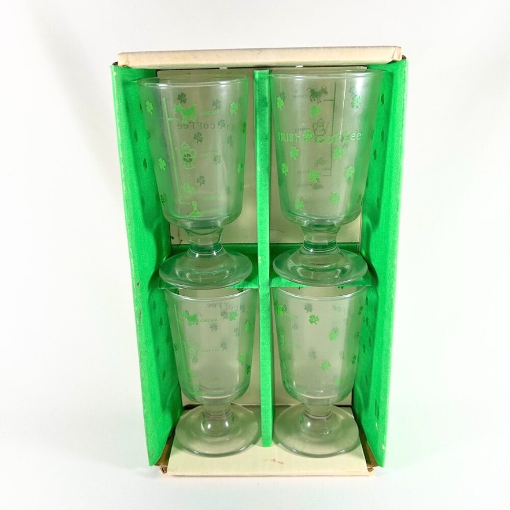 VINTAGE SET OF FOUR LIBBY “IRISH COFFEE” GLASSES IN THEIR ORIGINAL BOX